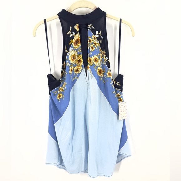 Free People Beat Of My Heart Tunic Top Mini Dress Size S Blue Floral Halter NWT - Picture 4 of 12